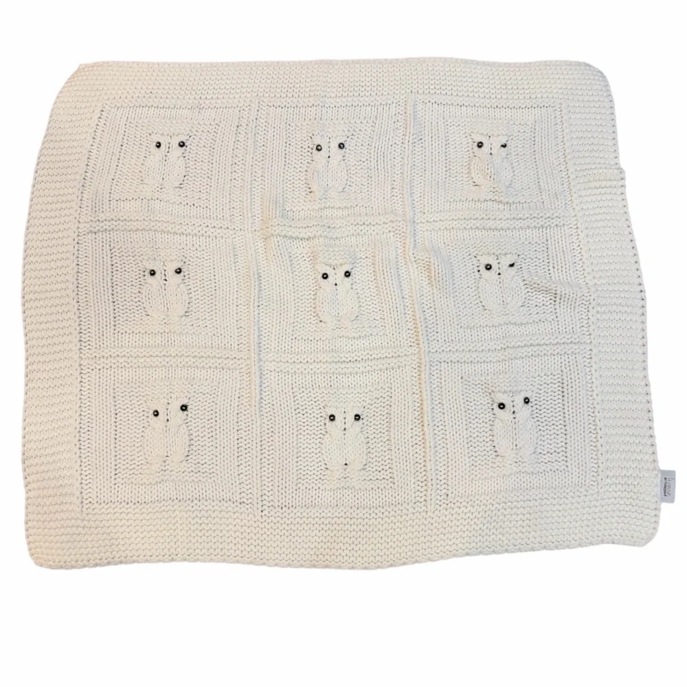 Home by Turkish T‎ Soft Knit Owl Pattern Throw Blanket Cream 29x33